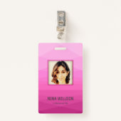 ピンクの多角形のフォトビジネスID バッジ (正面クリップ)