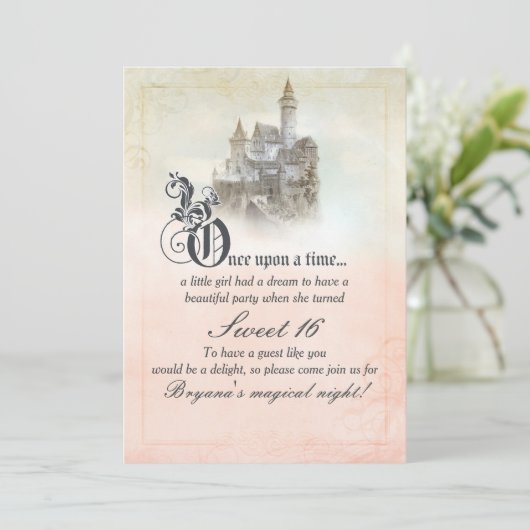 ピンクの夢のおとぎ話の物語の城の甘い16 招待状 (スタンド正面)