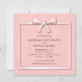 ピンクの夢の対の女の子のベビーの写真の誕生の発表 案内状 (裏面)