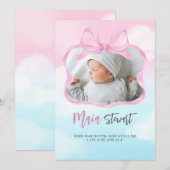 ピンクの夢の空の誕生のお知らせ 案内状 (正面/裏面)