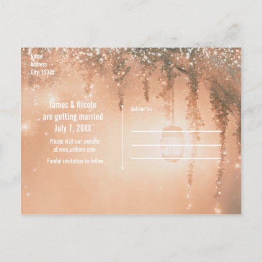 ピンクの夢素朴の森の日付を保存 案内ポストカード (裏面)