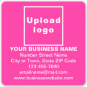 ピンクの大きい四角のビニールのビジネス情報 シール (正面)