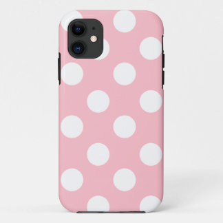 ピンクの大きく白い水玉模様 iPhone 11 ケース