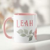 ピンクの大きな文字の名前mag水色の花 マグカップ