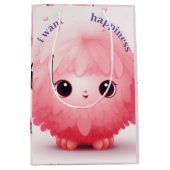 ピンクの大きな目の毛皮のキャラクターミディアムGif ミディアムペーパーバッグ (正面)