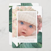 ピンクの大きな花のフォトカード誕生のお知らせ 案内状 (正面/裏面)