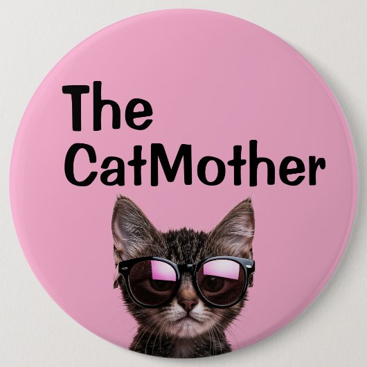 ピンクの大きなCATMOTHERボタン 缶バッジ (正面)