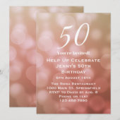 ピンクの大人っぽい50歳の誕生日招待状(女性向け) 招待状 (正面/裏面)