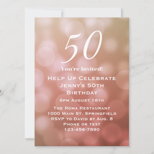 ピンクの大人っぽい50歳の誕生日招待状(女性向け) 招待状 (正面)