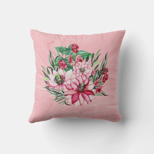 ピンクの大理石とエキゾチックな花 クッション (裏面)