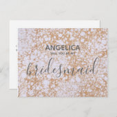 ピンクの大理石と金ゴールドあなたは私の花嫁になる インビテーションポストカード (正面/裏面)