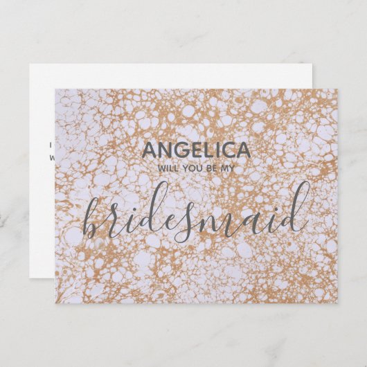 ピンクの大理石と金ゴールドあなたは私の花嫁になる インビテーションポストカード (正面/裏面)