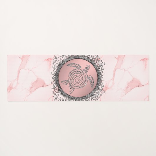 ピンクの大理石にキラキラ輝くウミガメ ヨガマット (裏面(横))