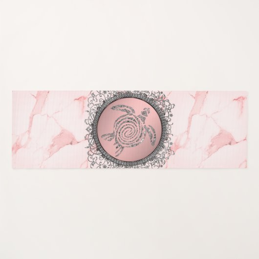 ピンクの大理石にキラキラ輝くウミガメ ヨガマット (正面(横))