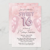 ピンクの大理石に甘い16バルーングリッター 招待状 (正面/裏面)