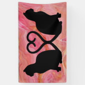 ピンクの大理石に2匹の猫のハートシルエット 横断幕 (縦)