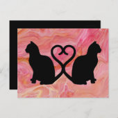 ピンクの大理石に2匹の猫のハート尾 ポストカード (正面/裏面)