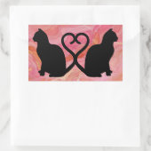 ピンクの大理石に2匹の猫のハート尾 長方形シール (バッグ)