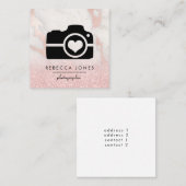 ピンクの大理石のカメラ スクエア名刺 (正面/裏面)