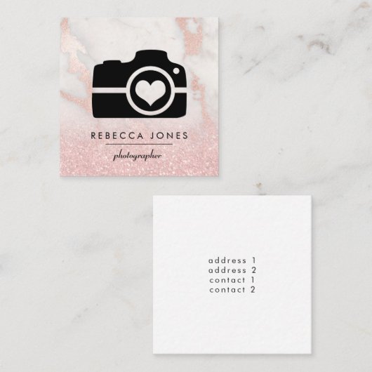 ピンクの大理石のカメラ スクエア名刺 (正面/裏面)