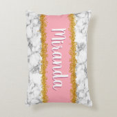 ピンクの大理石のパターンと金ゴールドグリッター アクセントクッション (正面(垂直))