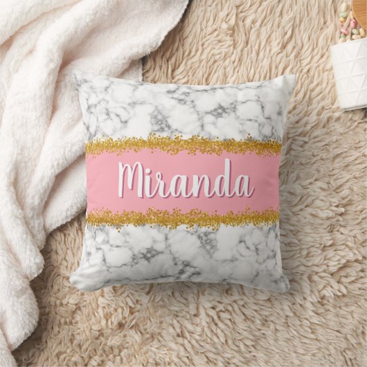 ピンクの大理石のパターンと金ゴールドグリッター クッション (ブランケット)