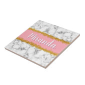 ピンクの大理石のパターンと金ゴールドグリッター タイル (側面)