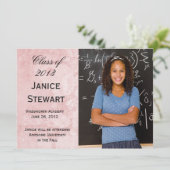 ピンクの大理石の写真の卒業発表 案内状 (スタンド正面)