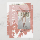 ピンクの大理石の写真卒業発表カード 招待状 (正面/裏面)
