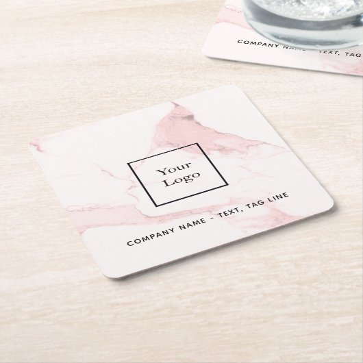 ピンクの大理石の名前のビジネスエレガントロモダンゴ スクエアペーパーコースター (アングル)