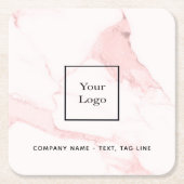 ピンクの大理石の名前のビジネスエレガントロモダンゴ スクエアペーパーコースター (正面)