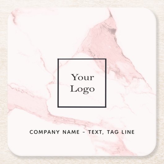 ピンクの大理石の名前のビジネスエレガントロモダンゴ スクエアペーパーコースター (正面)