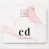 ピンクの大理石の名前イニシャルのビジネスロゴ マウスパッド (正面)