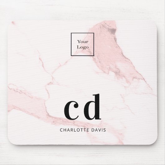 ピンクの大理石の名前イニシャルのビジネスロゴ マウスパッド (正面)