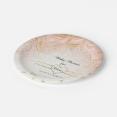 ピンクの大理石の大理石模様をつける女の子のベビーシャワーのばら色の金ゴールド ペーパープレート (アングル)