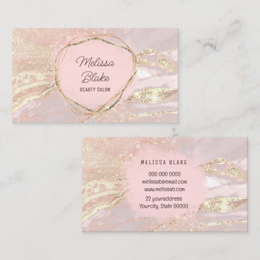 ピンクの大理石の水色を丸める 名刺 (正面/裏面)