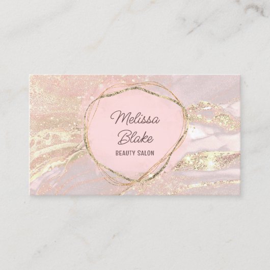 ピンクの大理石の水色を丸める 名刺 (正面)