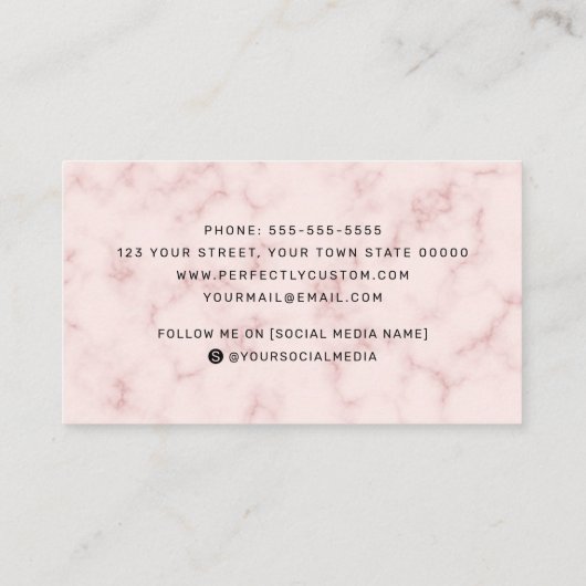 ピンクの大理石の白い縁どミニマエレガントルロゴ 名刺 (裏面)