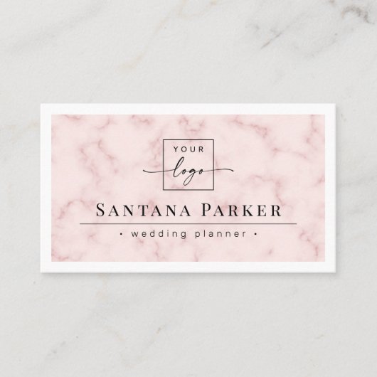 ピンクの大理石の白い縁どミニマエレガントルロゴ 名刺 (正面)
