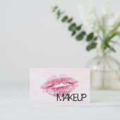 ピンクの大理石の背景が付いている赤い唇 名刺 (スタンド正面)