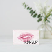 ピンクの大理石の背景が付いている赤い唇 名刺 (スタンド正面)