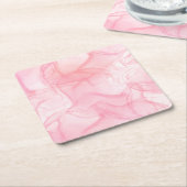 ピンクの大理石の背景、流体アートの背景 スクエアペーパーコースター (アングル)