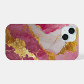 ピンクの大理石の金ゴールド iPhone 15ケース (裏面横)