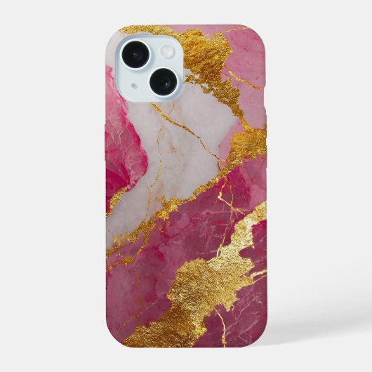 ピンクの大理石の金ゴールド iPhone 15ケース (裏面)