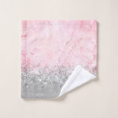 ピンクの大理石シルバーきらびやかなガラス バスタオルセット (ウォッシュタオル)