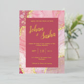 ピンクの大理石金ゴールド 箔招待状 (立ち正面)