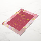 ピンクの大理石金ゴールド 箔招待状 (回転した状態)