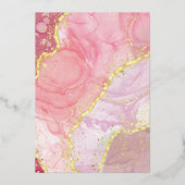ピンクの大理石金ゴールド 箔招待状 (裏面)