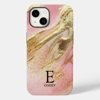 ピンクの大理石風ゴールドラメモノグラム Case-Mate iPhone 14ケース