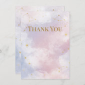 ピンクの天の御礼カード | 水彩の雲 サンキューカード (正面/裏面)